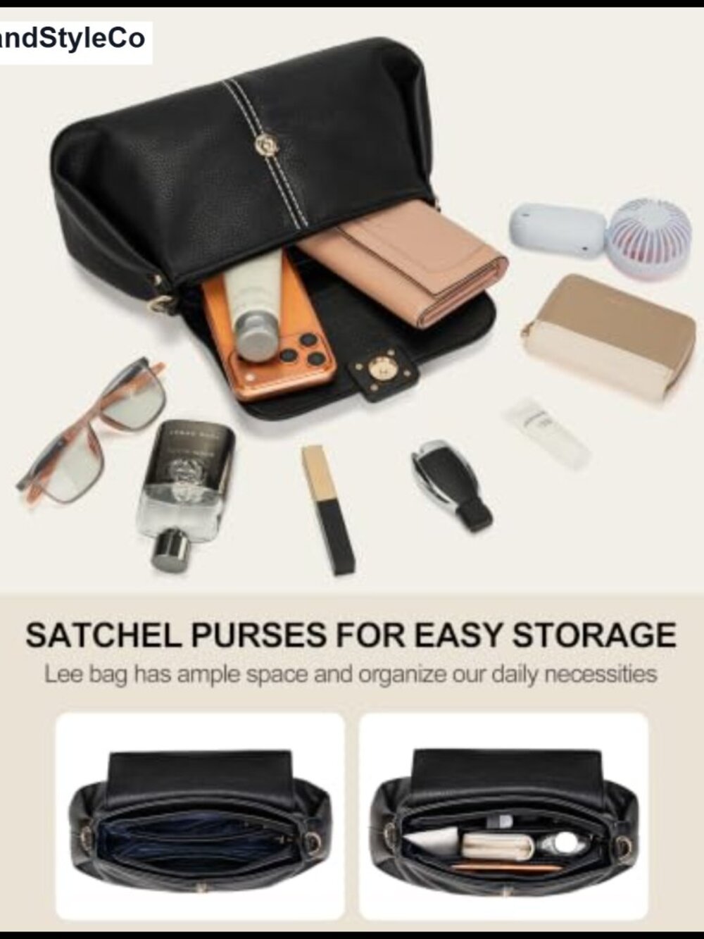 Vegan Leather Satchel Crossbody Bag Top Handle Flap Purse - Picture 3 of 6